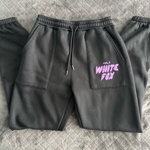 gray & purple white fox sweatpants